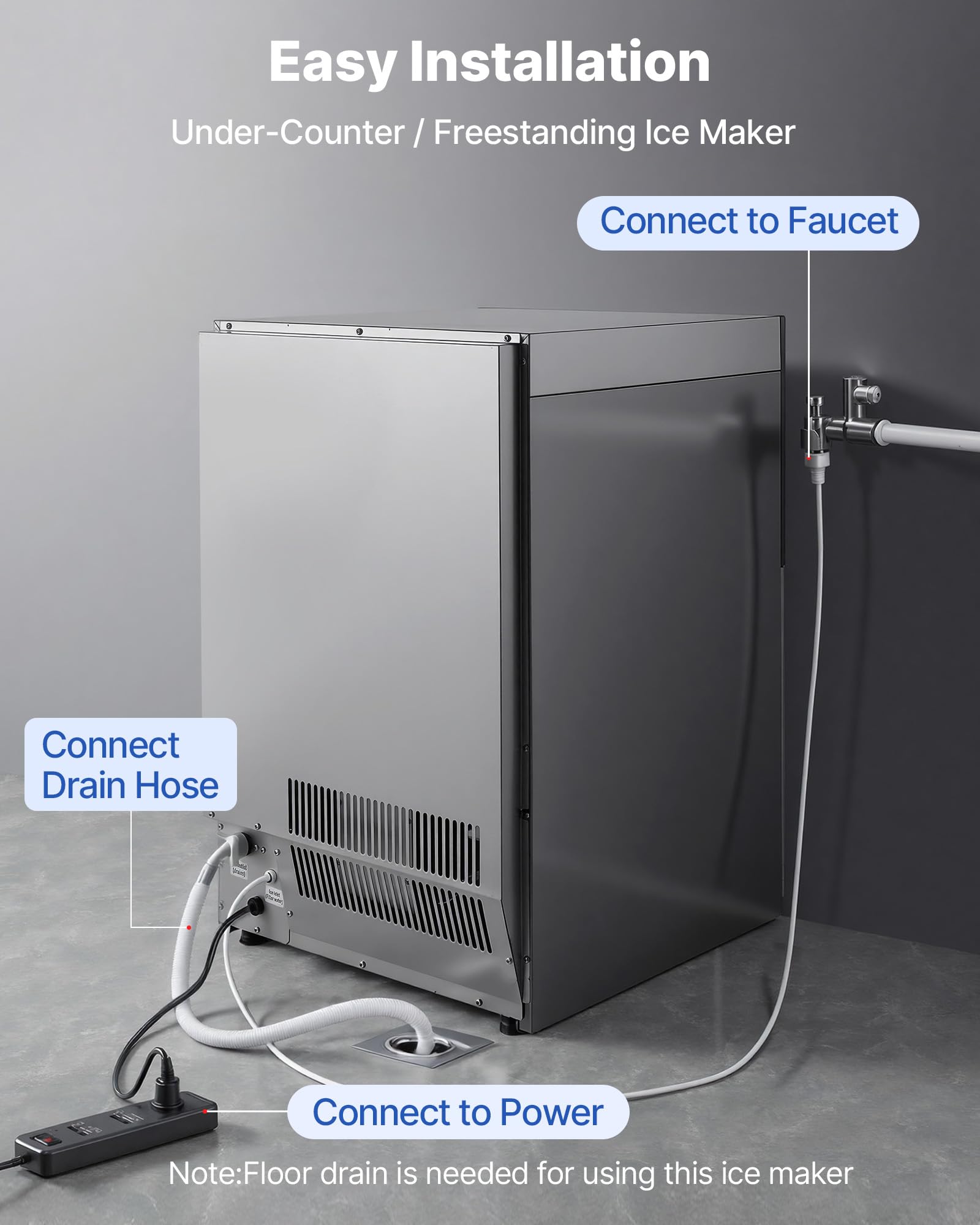 VEVOR Commercial Ice Maker Machine, 100 lbs/24h with 30-35 lbs Storage, Bullet Ice,Built-in/Freestanding/Under Counter, Stainless Steel Ice Maker with LED Display for Home Bar Restaurant