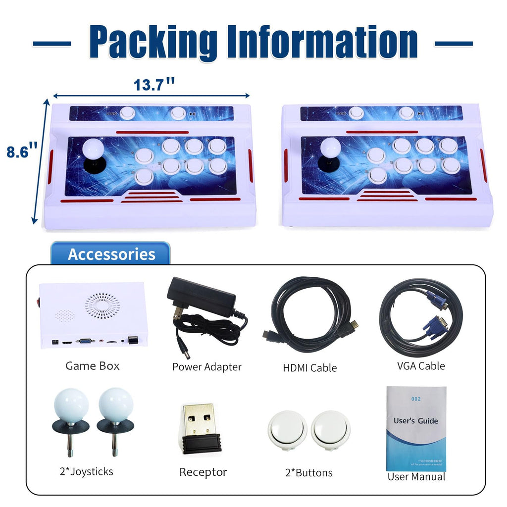 32000 Games 3D Pandora Box Arcade Game Console,Retro Video Game Machine for TV, 1280x720 HD Output,Search/Save/Hide/Pause Games,Support 4 Players,Two Splited Joysticks.