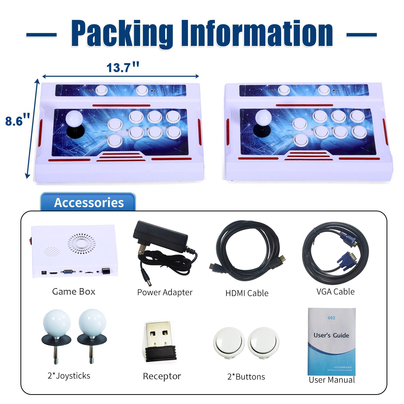 32000 Games 3D Pandora Box Arcade Game Console,Retro Video Game Machine for TV, 1280x720 HD Output,Search/Save/Hide/Pause Games,Support 4 Players,Two Splited Joysticks.