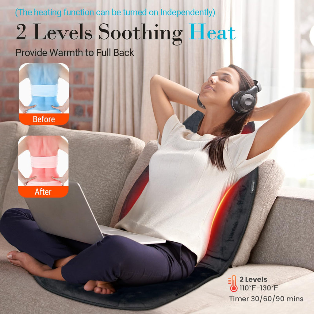 Back Massager with Heat, 5 Vibrating Modes & 2 Heat Levels, Back Massager Chair Pad, Electric Massage Seat Cushion, Massage Pad for Back Pain Relief, Fathers Day Dad Gifts for Men Him Mom Her