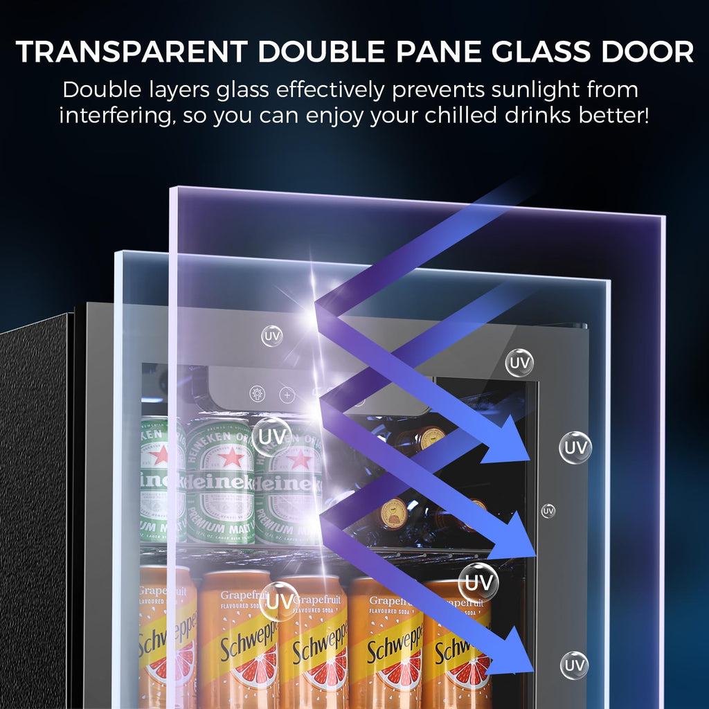 Electactic 50 Cans Beverage Refrigerator Cooler, 1.3 Cu.ft Mini Fridge Countertop Drink Cooler with Glass Door for Beer, Soda,Wine, Adjustable Digital Temperature Control for Home Dorm Bar, Black