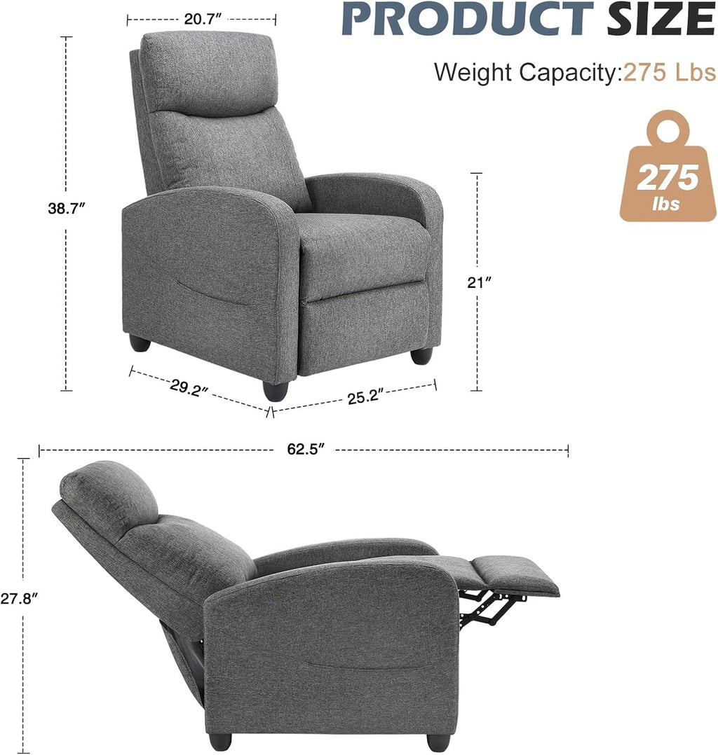 Sweetcrispy Massage Recliner Chair for Adults, Adjustable Home Theater Seating with Lumbar Support for Living Room, Modern Fabric Reclining, Cool Gray