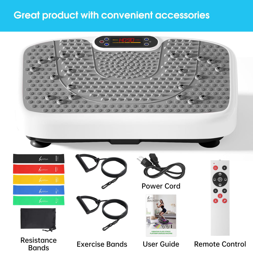 SoftGym Waver Vibration Plate Exercise Machine for Lymphatic Drainage Weight Loss,120 Speed Levels Vibrating Platform with Resistance Bands,Full-Body Workout Equipment for Muscle Toning