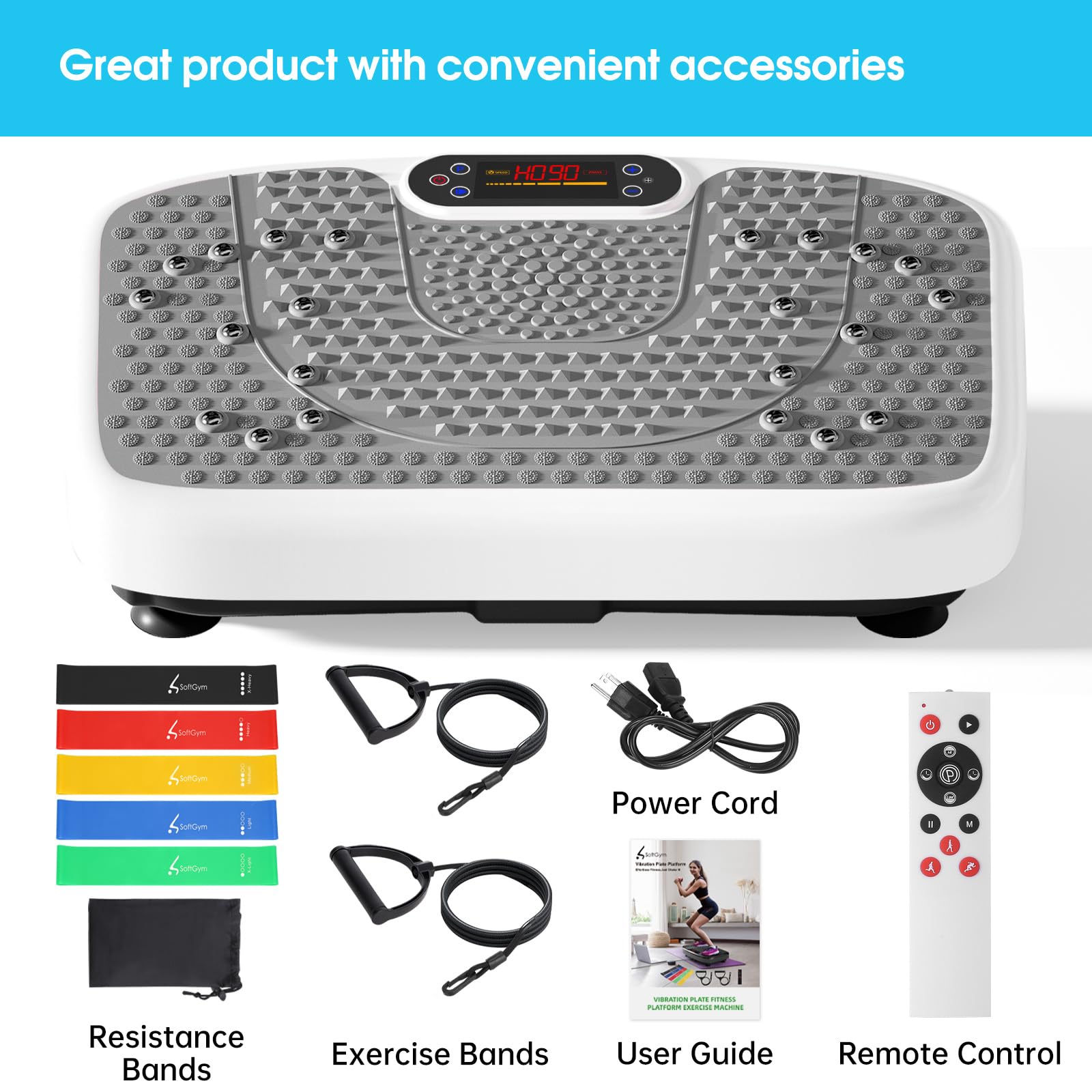 SoftGym Waver Vibration Plate Exercise Machine for Lymphatic Drainage Weight Loss,120 Speed Levels Vibrating Platform with Resistance Bands,Full-Body Workout Equipment for Muscle Toning