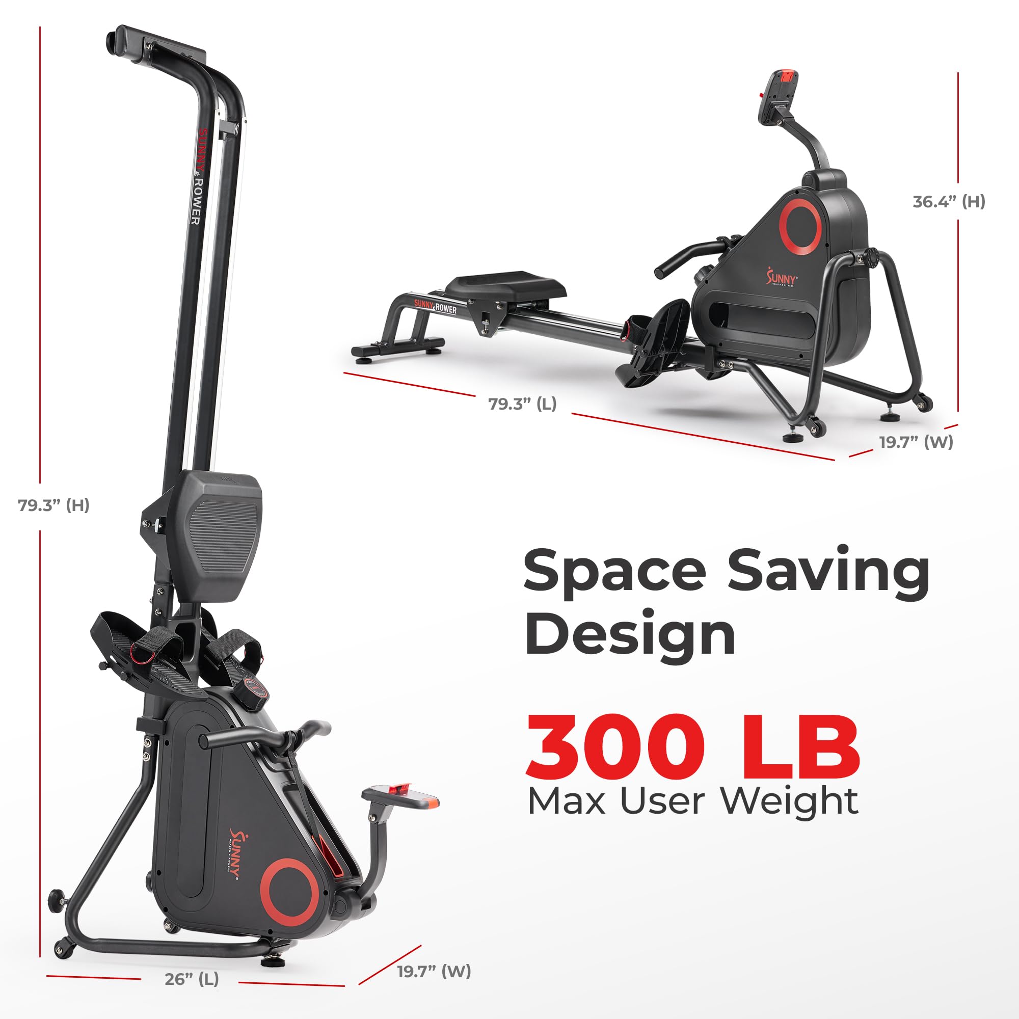 Sunny Health & Fitness Magnetic Rowing Machine for Home Exercise, Quiet & Smooth Rower with Compact Storage and Optional Free SunnyFit App Connectivity