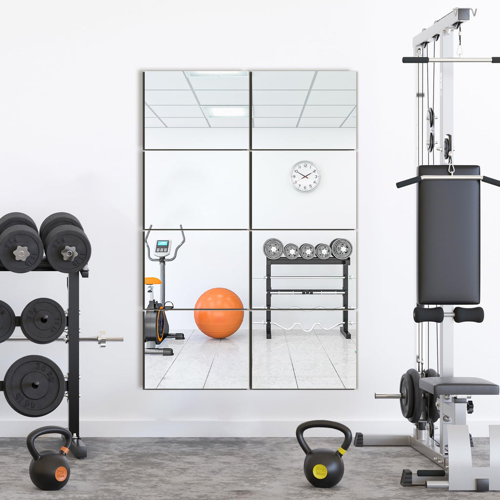 TRAHOME Wall Mirror Tiles, 16"x12"x12PCS Full Length Home Gym Mirror for Garage, Bedroom, Living Room, Over The Door