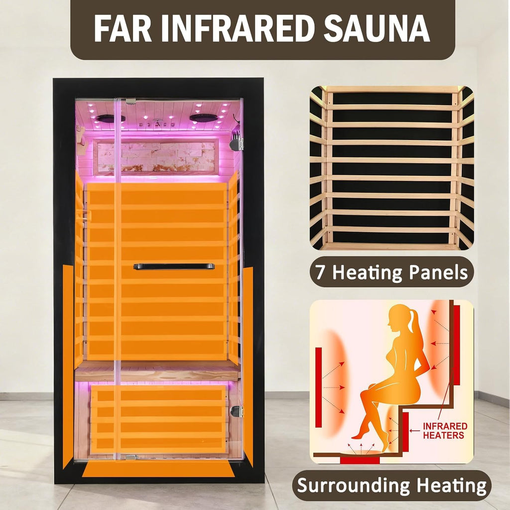 2 Person Infrared Sauna Far Infrared Sauna Room for Home Indoor 2000W Low-EMF Wood Dry Sauna with Full Starry Sky Lights Ceiling in 7 Color Speaker Fast Heating Easy Assembly- 47.3*41.3*74.8 IN
