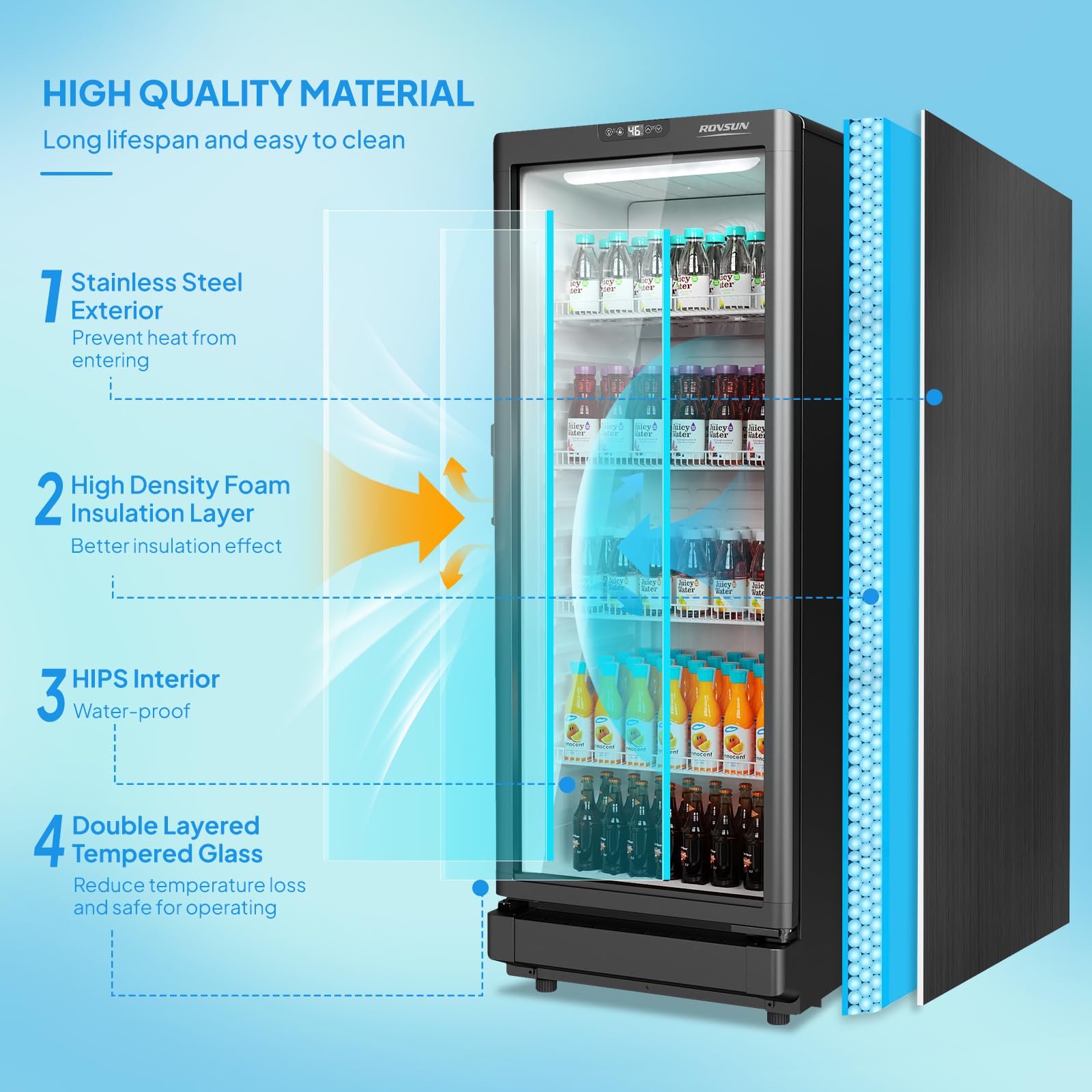 ROVSUN 8 Cu.Ft Commercial Refrigerator Display Refrigerator ETL NSF Certified, Slim Commercial Beverage Cooler Glass Door Merchandiser Drink Fridge w/Adjustable Shelves LED Light for Bar Restaurant