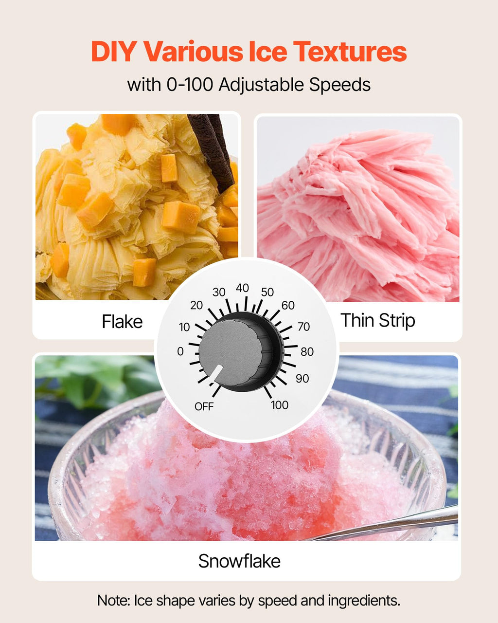 VEVOR Snowflake Ice Machine, 176LBS/24H Snowflake Ice Maker, Ice-Shaver Machine with Stainless Steel Blade, Electric Snow Cone Maker with 0.48Gal Tank, 90S Fast Pre-Cooling, for Home & Small Gathering