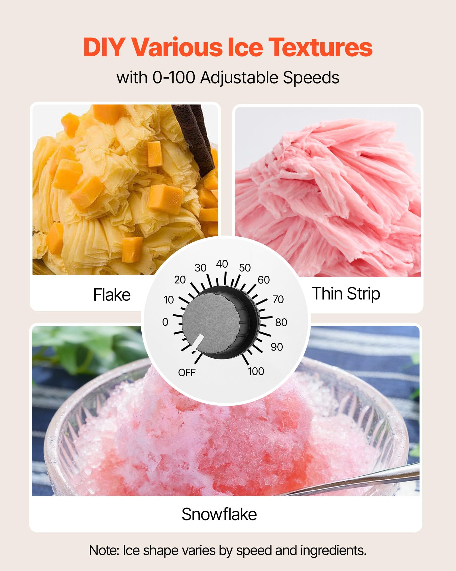 VEVOR Snowflake Ice Machine, 176LBS/24H Snowflake Ice Maker, Ice-Shaver Machine with Stainless Steel Blade, Electric Snow Cone Maker with 0.48Gal Tank, 90S Fast Pre-Cooling, for Home & Small Gathering