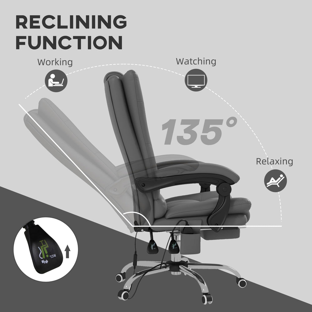 Vinsetto Executive Massage Office Chair with 4 Vibration and Heat, 3 Modes, PU Leather Swivel Chair with Adjustable Height, Reclining Back, and Footrest, Light Brown