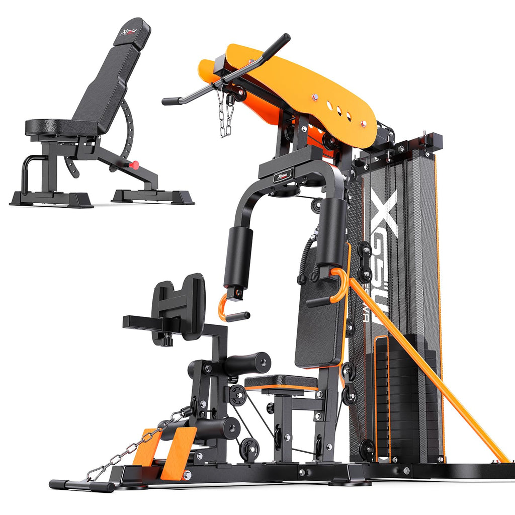 XGSW Multi-Function Home Gym Workout Station, Featuring a Pulley System, arm Trainer, and Leg Trainer for Full-Body Workouts.