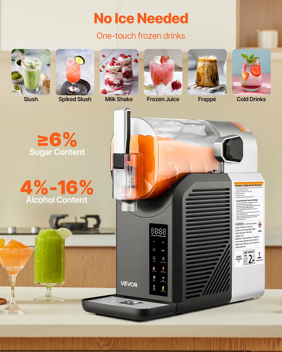 VEVOR Slushie Machine, 4L/135oz No Ice Needed Slushy Machine for Home, Frozen Drink Maker with Single Tank, Margarita Machine with Self-Cleaning, for Frozen Margaritas, Frappés, Milkshake & More