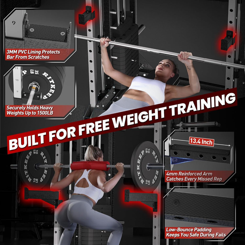 RitKeep PMAX-5600 Pro Heavy-Duty Smith Machine Squat Rack with 320 LB Weight Stacks, 6-in-1 Multi-Function Home Gym System, Dual Cable Crossover and 2000 LB Capacity for Full-Body Strength Training