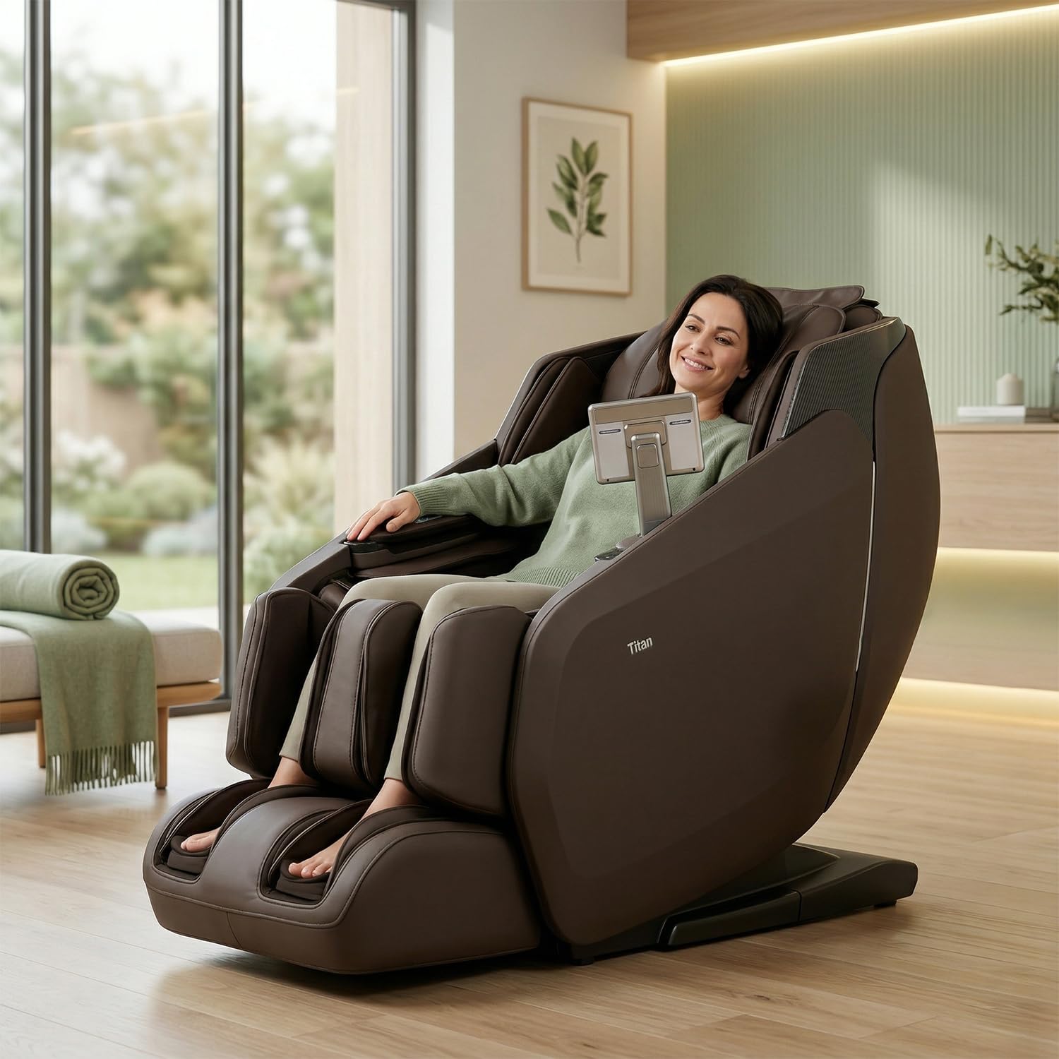 Titan Ti Reflex 3D l Full Body Airbag Massage Chair l Zero Gravity Reclining l Specialized Ankle Stretching Massage l SL-Track System l Space Saving l Automatic Extendable Footrest (Brown)