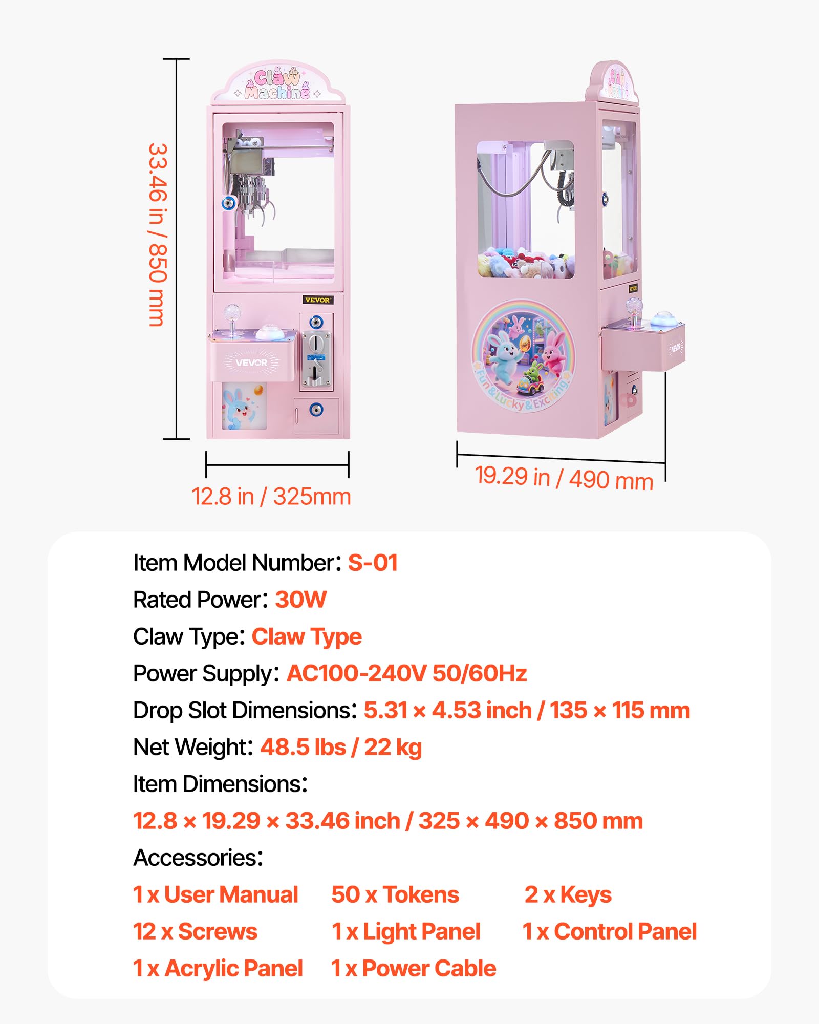 VEVOR Claw Crane Machine, Medium-Sized Arcade Game Machine with Claw + Grabber Double-Layer, Light & Sound, Toy Candy Grabber Prize Dispenser Vending Toy, for Commercial Home Cinema, Black Purple