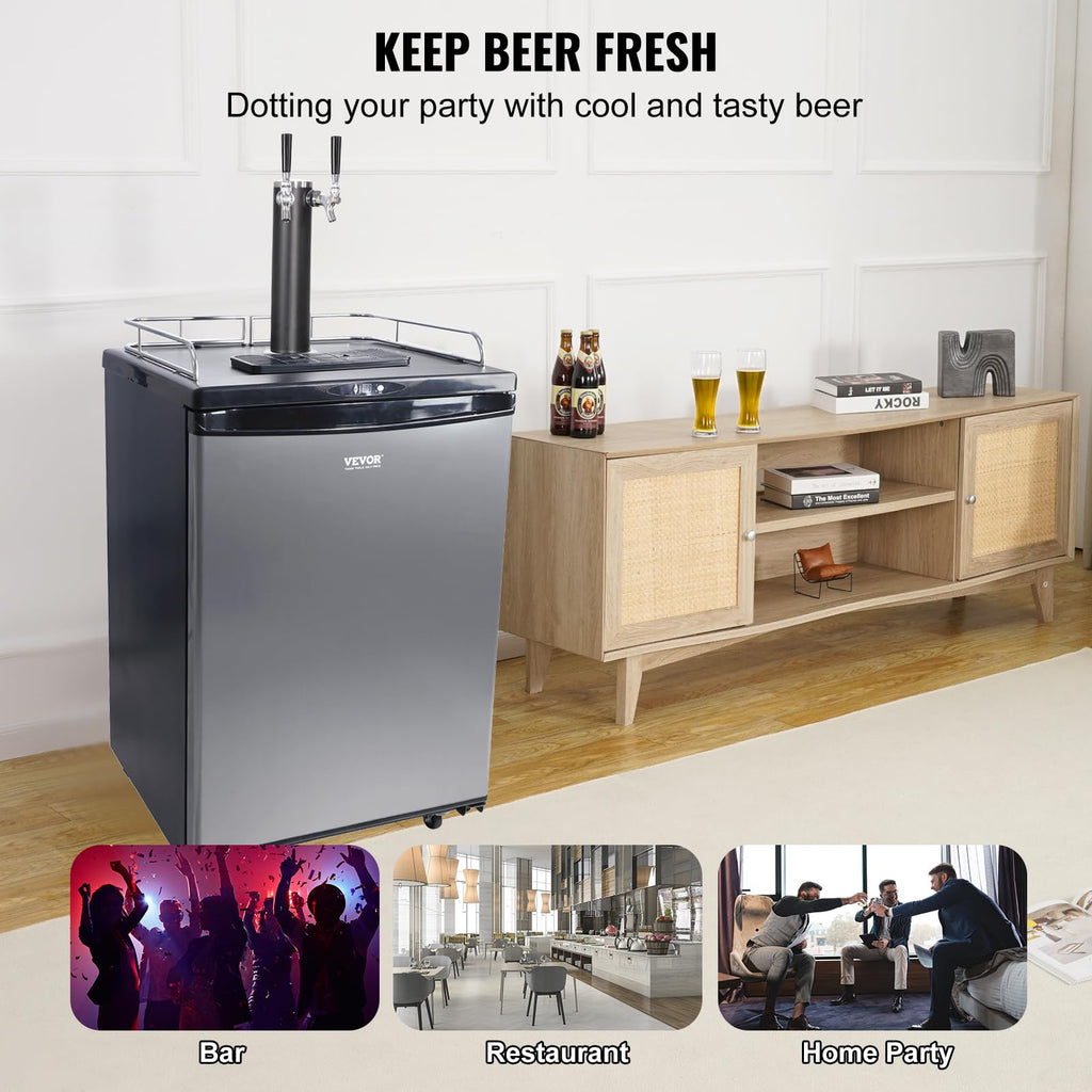 VEVOR Beer Kegerator, Dual Tap Commercial Draft Beer Dispenser for D system, Full Size Keg Refrigerator with 5lbs CO2 Tank, Hold 2 Sixth / 2 Ball lock keg, Black