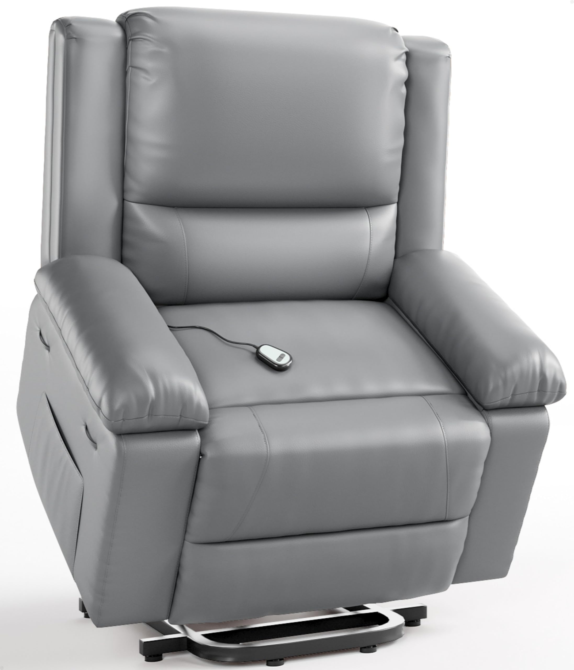 GarveeHome Power Lift Recliner Chair - Heat and Massage, PU Leather Electric Lift Recliner for Elderly & Mobility Impaired，Reclining Sofa with Side Pocket for Living Room