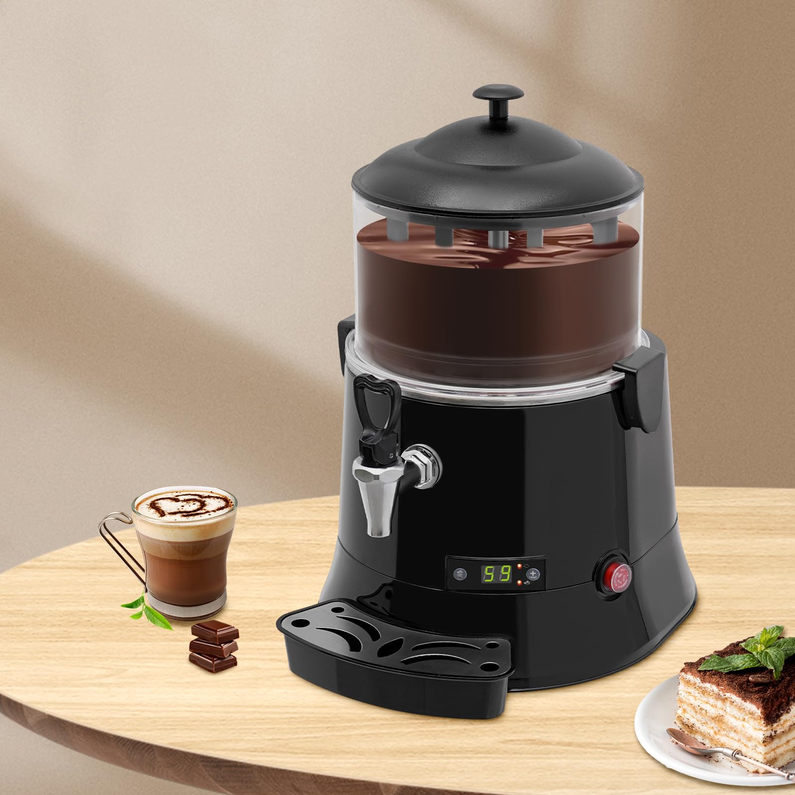 5L/1.32Gal Electric Chocolate Melting Machine, 110V 400W Coffee Milk Hot Chocolate Dispenser Warmer, Commercial Beverage Dispenser Machine, Hot Drinks Maker for Party Shop (Red)