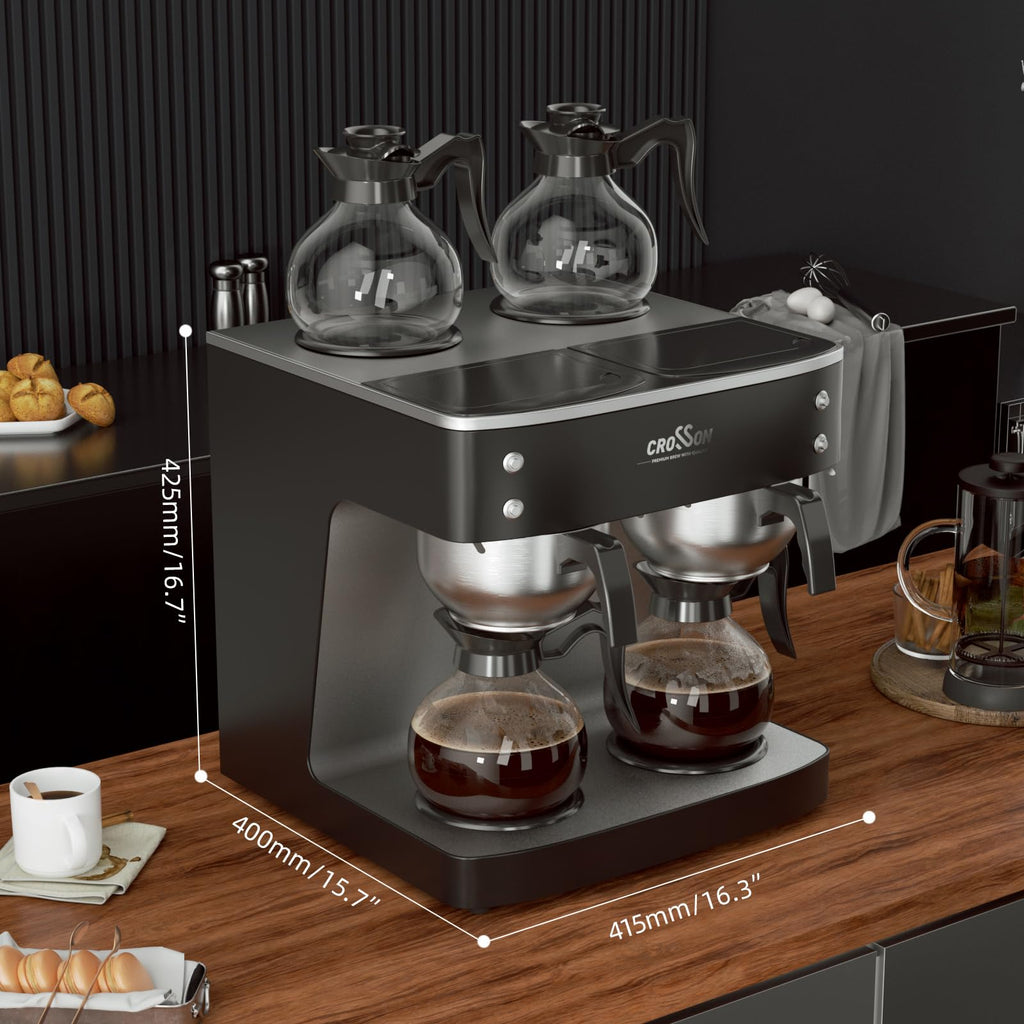 crosson 200 Cup/hour Commercial Drip Coffee Maker, 7.2L Pour Over Coffee Brewer with 4 Glass Decanter&Warmers and Easy Clean Fingerprint Free Housing and 304 Stainless Steel Funnel,