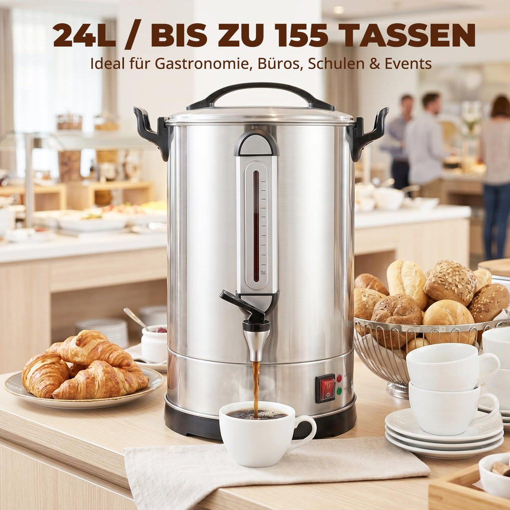 Commercial Coffee Maker 100 Cup Large Coffee Urn 4 Gallon 16L Industrial Coffee Dispenser 1300W Quick Brew Dual Wall Stainless Steel Hot Water Urn & Tea Maker for Catering, Wedding, Church & Events