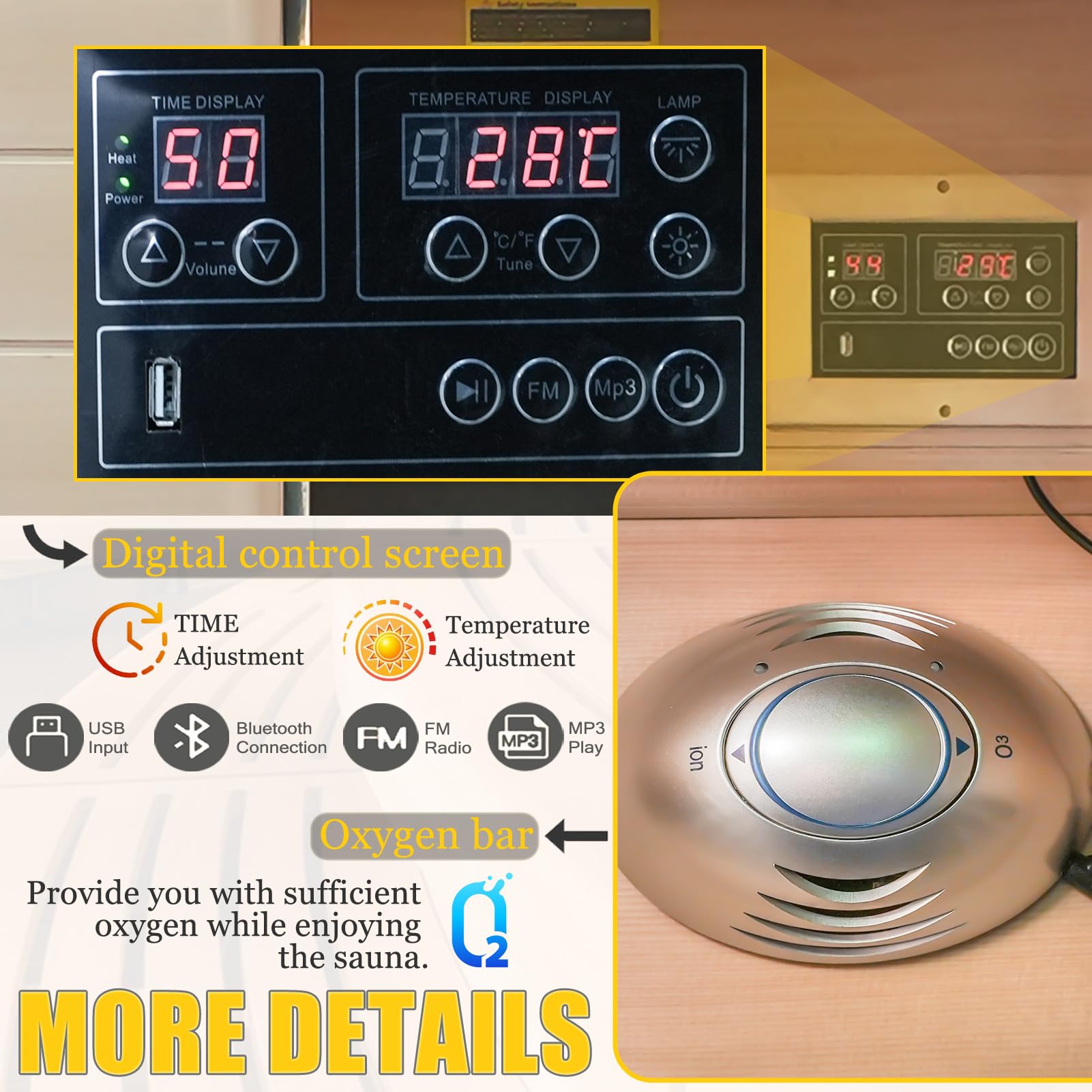 1350W Far Infrared Home Sauna, Energy-Efficient Fast-Heating Indoor Sauna Room with Bluetooth & 7-Color Therapy, Canadian Hemlock Wood, Modular Design - Ideal for Home Gym, Family Relaxation