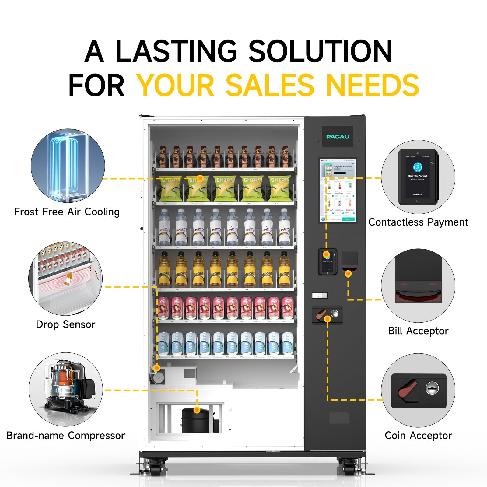 Smart Vending Machine, 36-Slot Refrigerated Snack and Beverage Vending Machine for Commercial Use, Automatic Drink and Snack Dispenser for Offices, Gyms, Convenience Stores