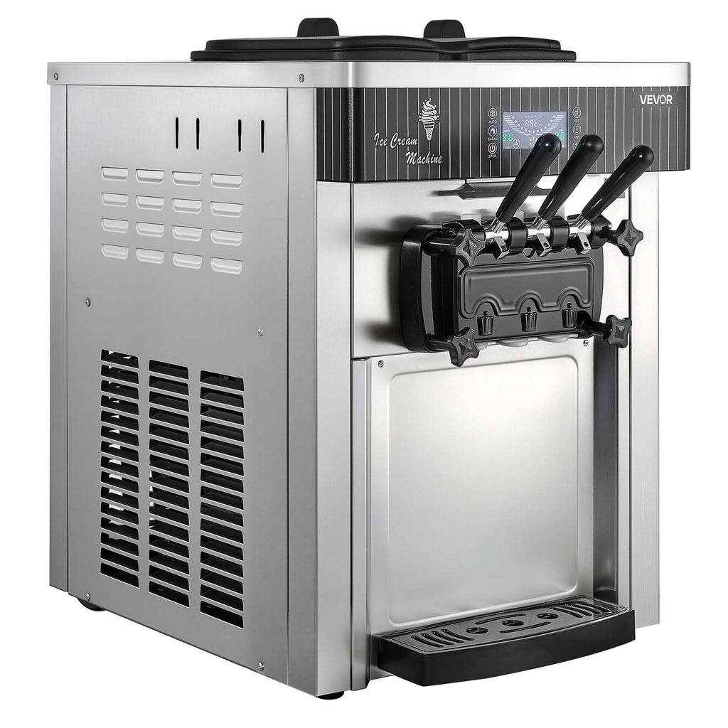 VEVOR Commercial Ice Cream Machine, 21 QT/H Soft Serve Ice Cream Maker with LCD Panel Auto Clean 3-Flavor Pre-cooling for Restaurant Snack Bar