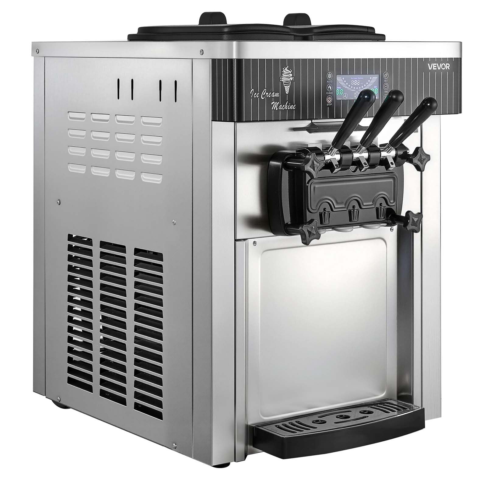 VEVOR Commercial Ice Cream Machine, 21 QT/H Soft Serve Ice Cream Maker with LCD Panel Auto Clean 3-Flavor Pre-cooling for Restaurant Snack Bar
