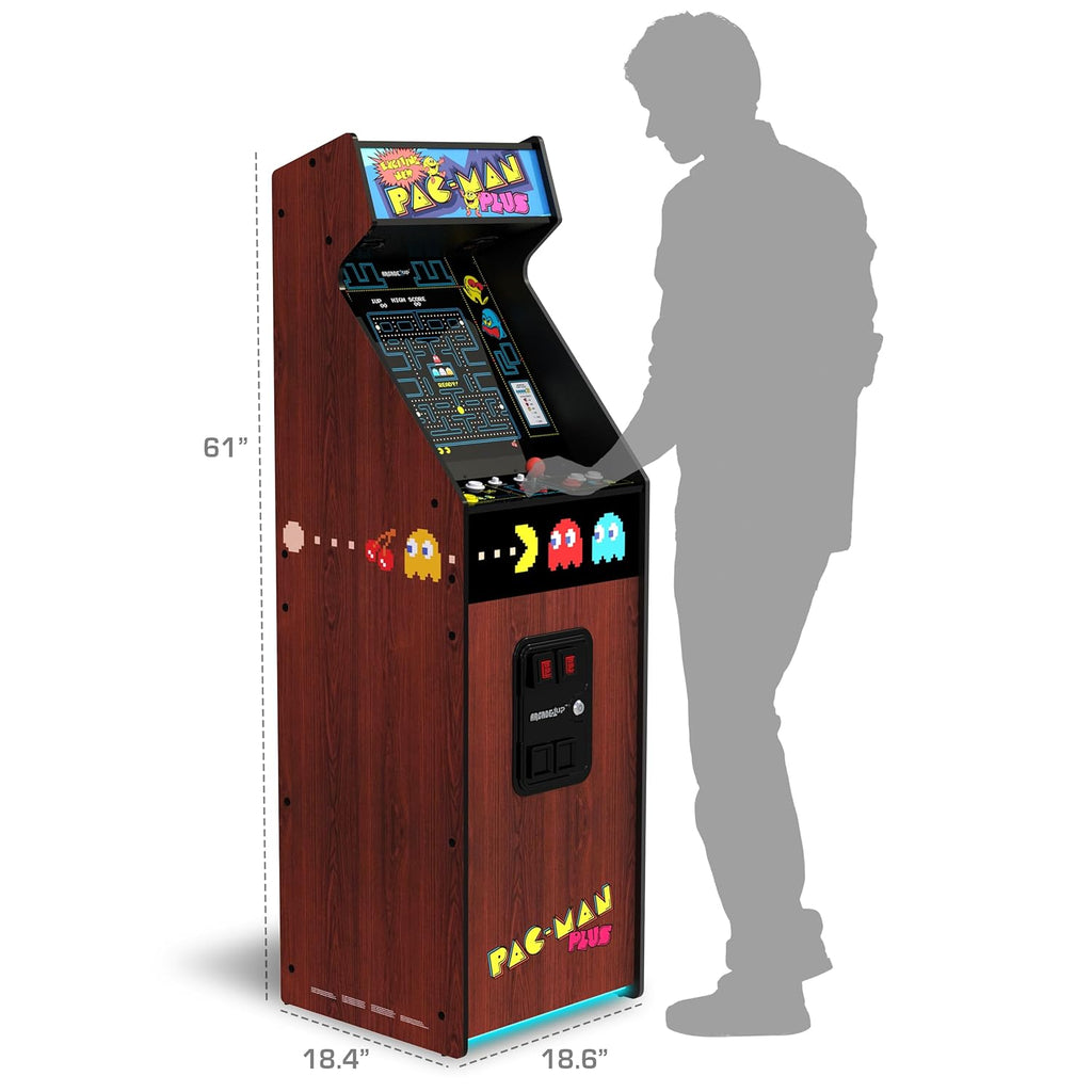 Arcade1Up PAC-Man Plus Deluxe Arcade Machine - 14 Classic Games, Retro Game Console for Home, 5’ Tall Cabinet with 17-Inch Screen, Stand Up Video Game for Game Room