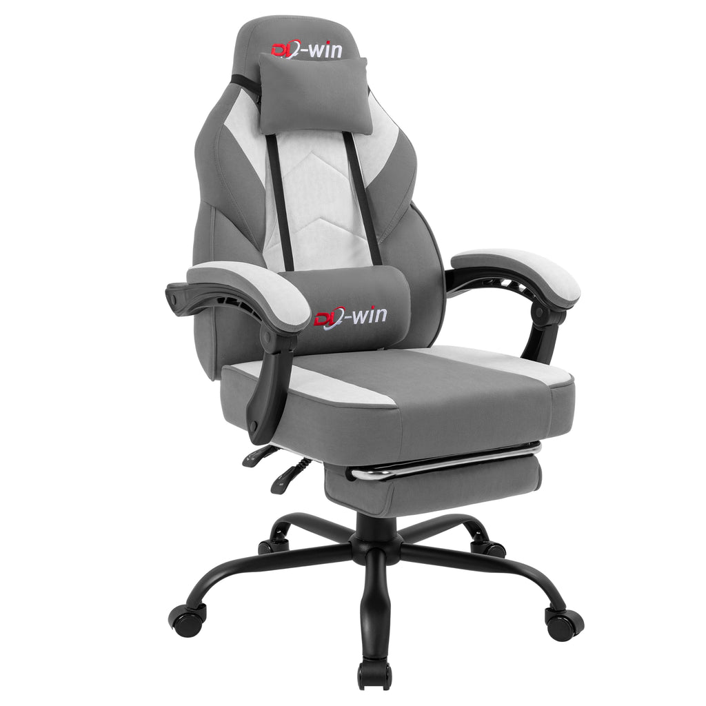 Shintenchi Big and Tall Gaming Chair Fabric Pocket Spring Cushion,High Back Recliner with Footrest and Headrest for Adults, Massage Lumbar Support for Home Office, Ergonomic Computer Desk Chair, Blue