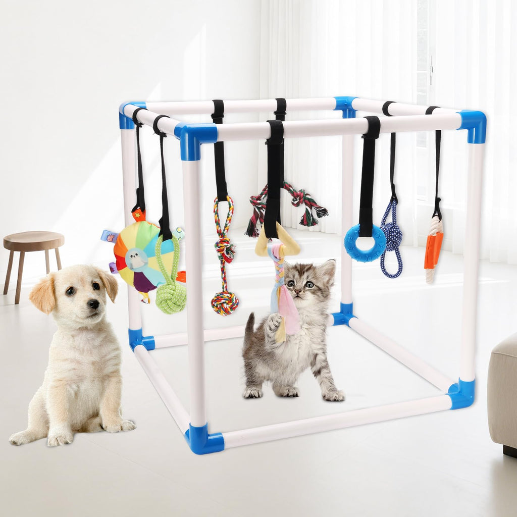 Puppy Jungle Gym with 8 Hanging Toys, Interactive Puppy Play Gym for Small Dogs, Indoor Teething Relief & Sensory Training Activity Center for Puppies 0-6 Months, No Tools Assembly