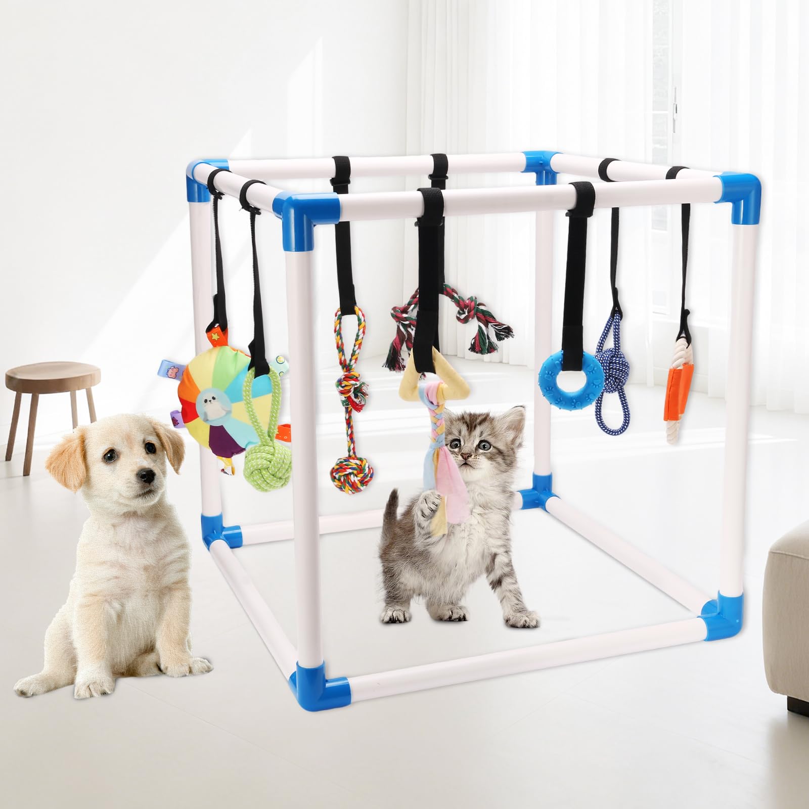 Puppy Jungle Gym with 8 Hanging Toys, Interactive Puppy Play Gym for Small Dogs, Indoor Teething Relief & Sensory Training Activity Center for Puppies 0-6 Months, No Tools Assembly