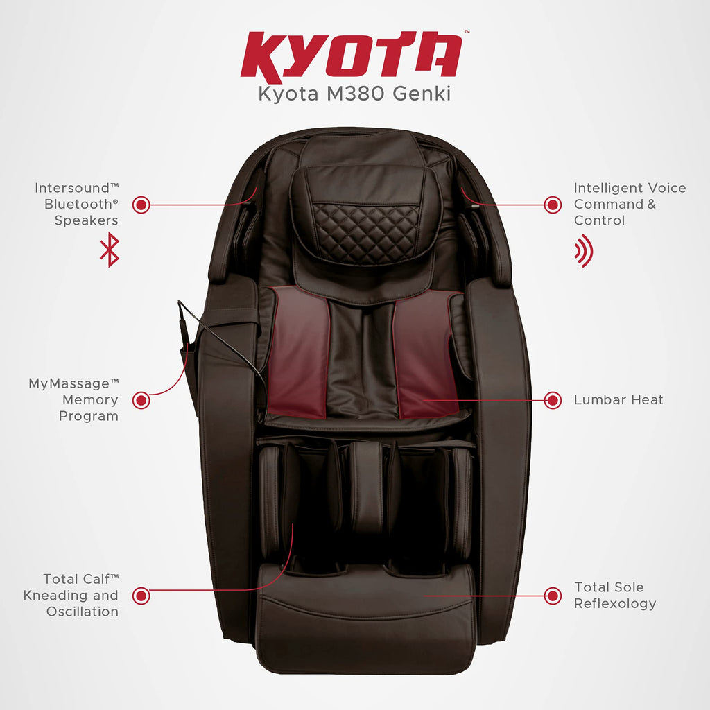 Kyota M380 Genki Massage Chair, Black, Modern Style, Zero-Gravity Recliner, Shiatsu Massage, Voice Controlled, Chromotherapy Lights, 50 x 30 x 40 inches, 200 lbs Weight Capacity