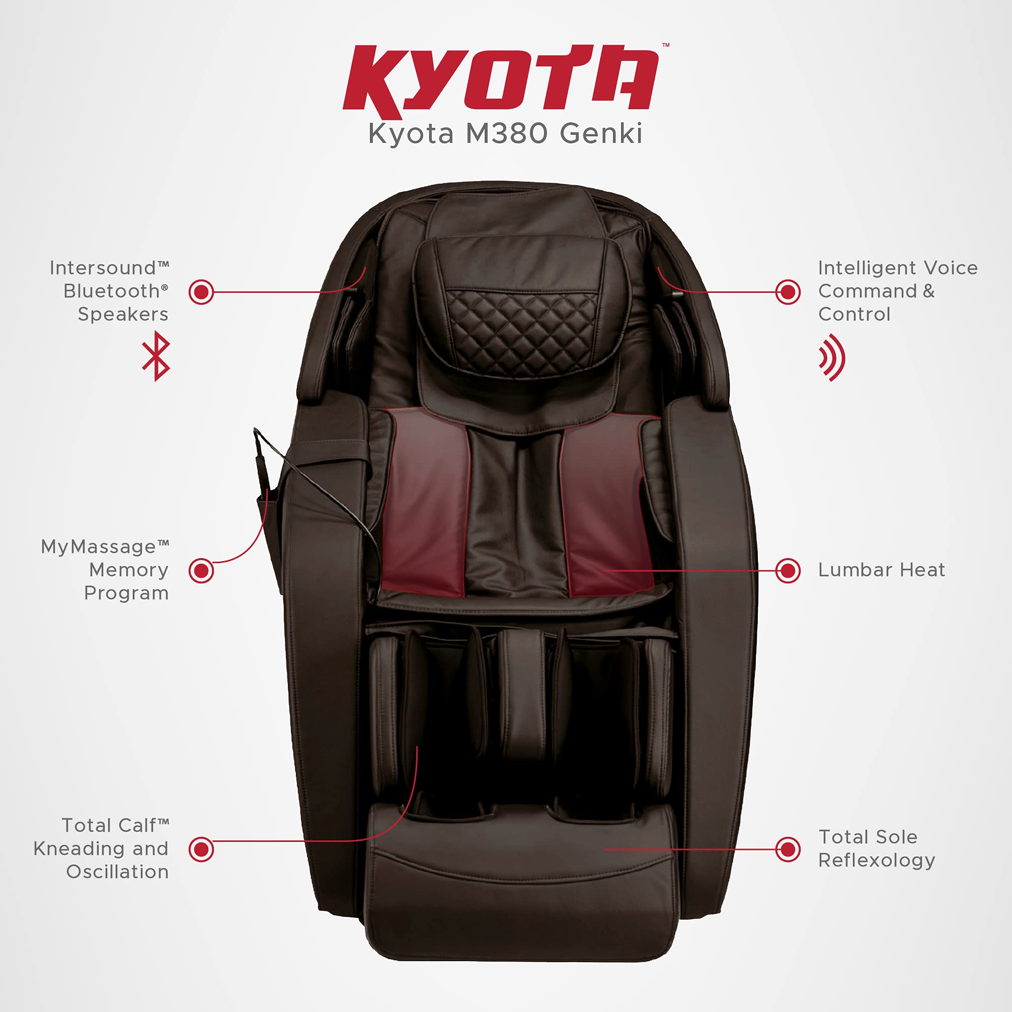 Kyota M380 Genki Massage Chair, Black, Modern Style, Zero-Gravity Recliner, Shiatsu Massage, Voice Controlled, Chromotherapy Lights, 50 x 30 x 40 inches, 200 lbs Weight Capacity