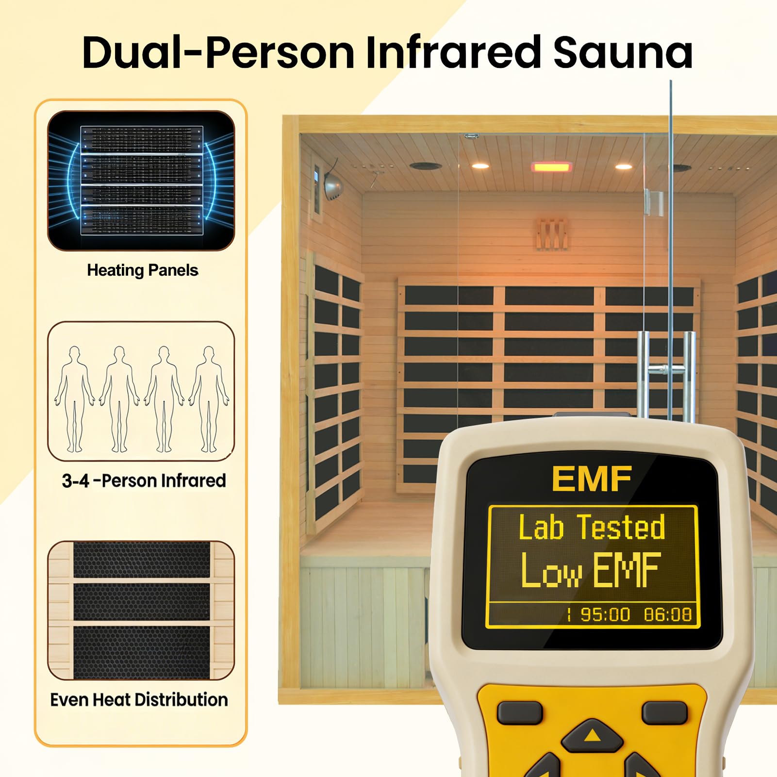 1350W Far Infrared Home Sauna, Energy-Efficient Fast-Heating Indoor Sauna Room with Bluetooth & 7-Color Therapy, Canadian Hemlock Wood, Modular Design - Ideal for Home Gym, Family Relaxation