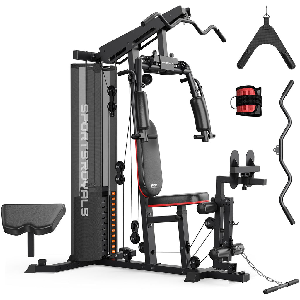 Sportsroyals Home Gym, Multifunctional Workout Station with Leg Press, 150LBS Weight Stack Full Body Workout Equipment for Home Exercise Fitness Strength Training