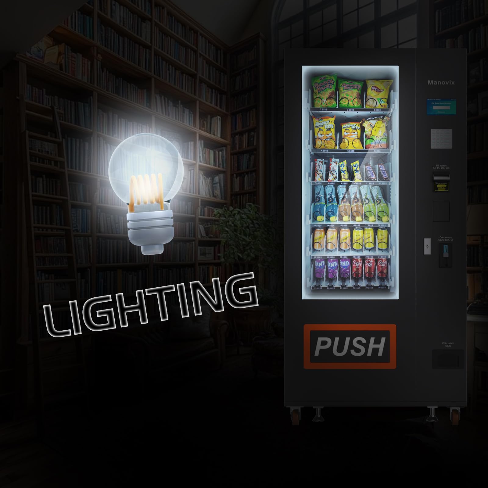 Manovix Refrigerated Beverage Snack Combo Vending Machine for Business, 36 Slots Snacks Drink Commercial Vending Machine Durable Cold Soda with Bill and Coin Acceptor