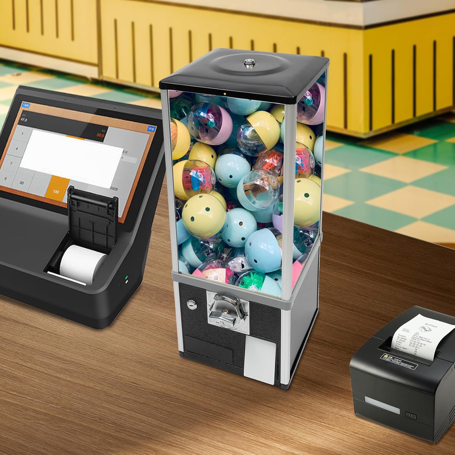 Vending Machine, 4x25 Dual Side Coin Operators Prize Machine Dispenser Candy Machine, Commercial Toy Candy Capsule Vending Machine with Keys, Gumball Machine for Gaming Store (Black)