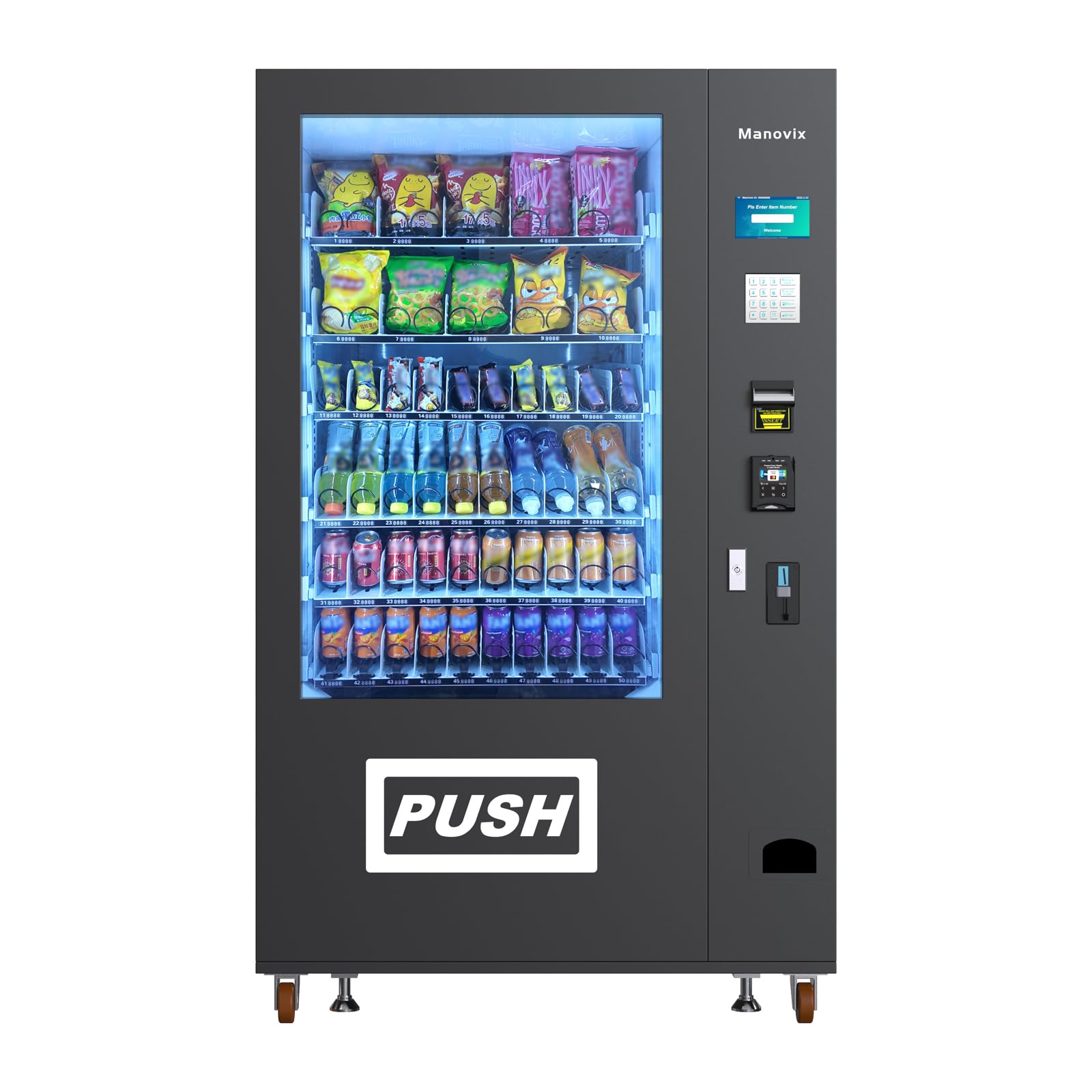Refrigerated Beverage Vending Machine for Business, Large 60 Slots Snack Drink Combo Commercial Vending Machine Durable Cashless Vending Machine with Card Reader and Bill Coin Acceptor