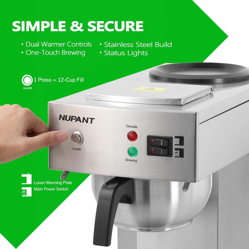 NUPANT Dual Drip Commercial Coffee Maker with Water Line 200 Cup/H 7.2L Auto-Filling Drip Coffee Maker Machine with 4 Carafes & 4 Warmers Stainless Steel Pour over Double Coffee Brewer for Restaurant