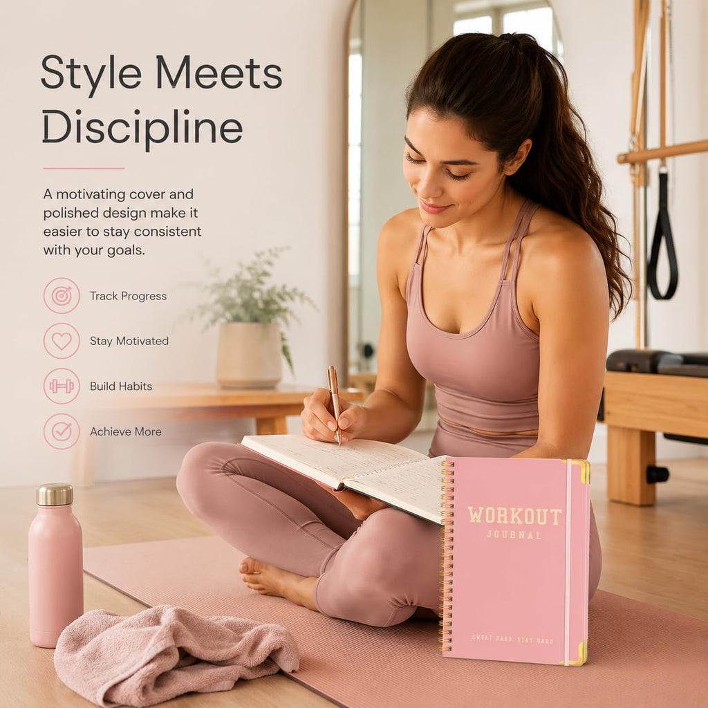 Workout Journal Fitness Tracker Planner for Men & Women, Exercise Log Book to Track Gym & Home Training, Goals, Sets, Reps & Progress, 142 Pages, A5 5.7" x 8.2" Portable Hardcover with Metal Corners, Green
