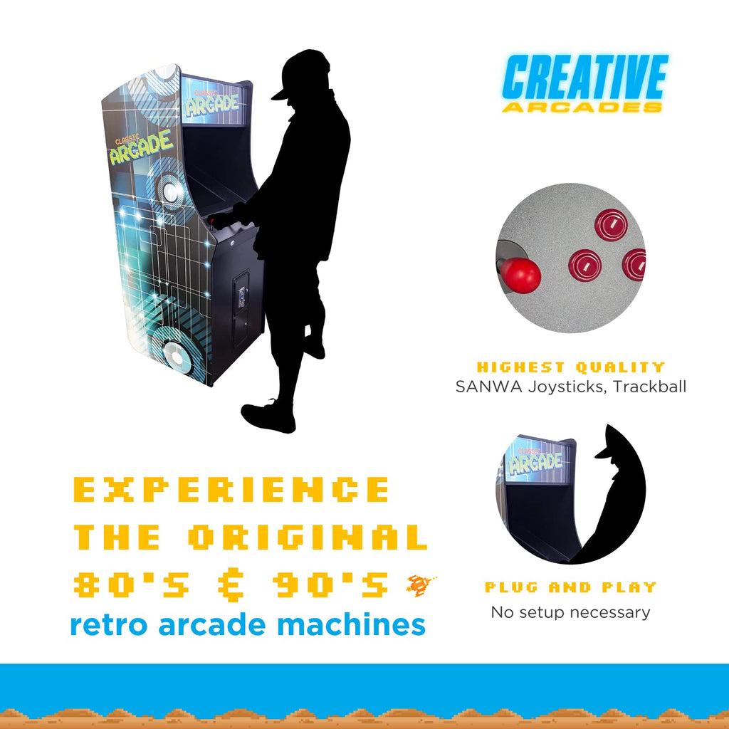 Creative Arcades Full Size Stand-Up Commercial Grade Arcade Machine | 412 Games | 22" LCD Screen | 1 Sanwa Joystick | Trackball | 2 Stools Included | 3 Year Warranty