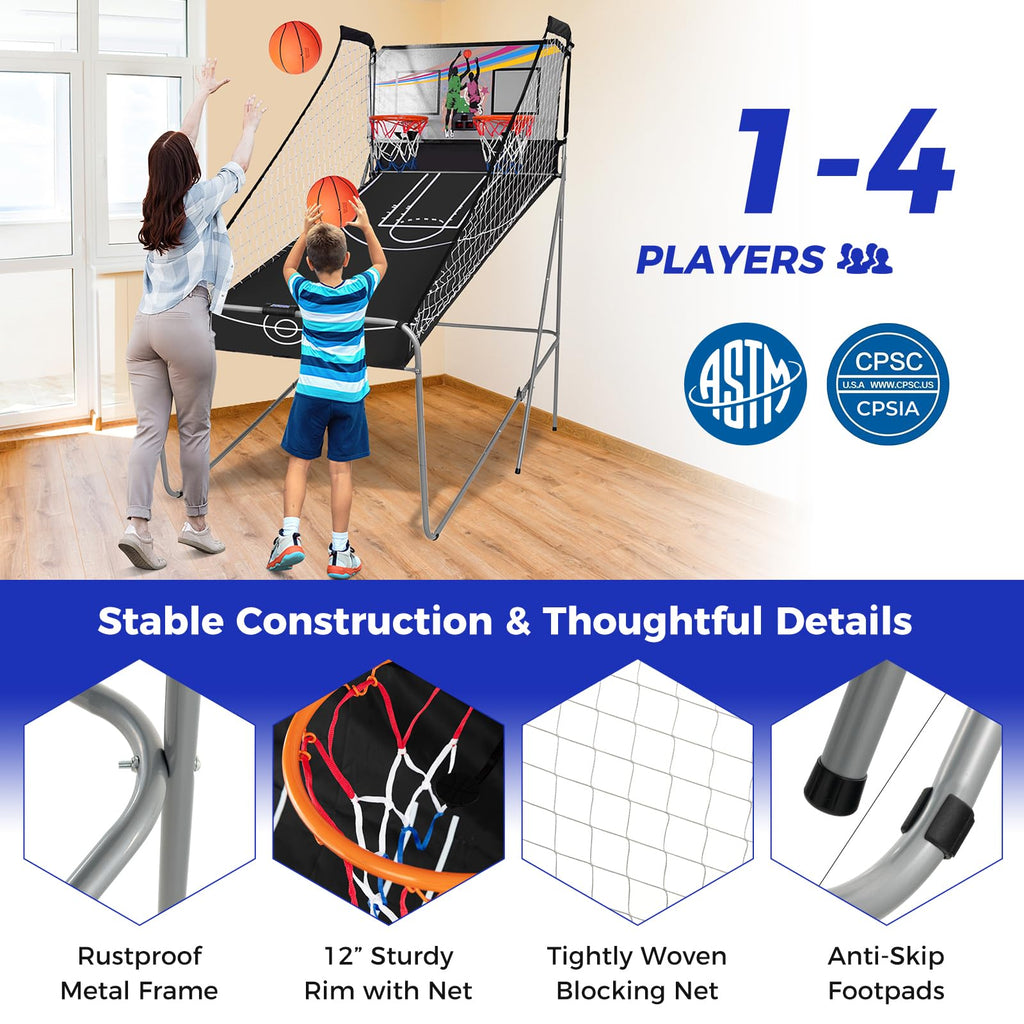 KOTEK Basketball Arcade Game Indoor, Foldable Dual Shot Electronic Basketball Games for 2 Players w/8 Game Options & LED Scoring System, Basketball Hoop Arcade for Family Home Play (Green)
