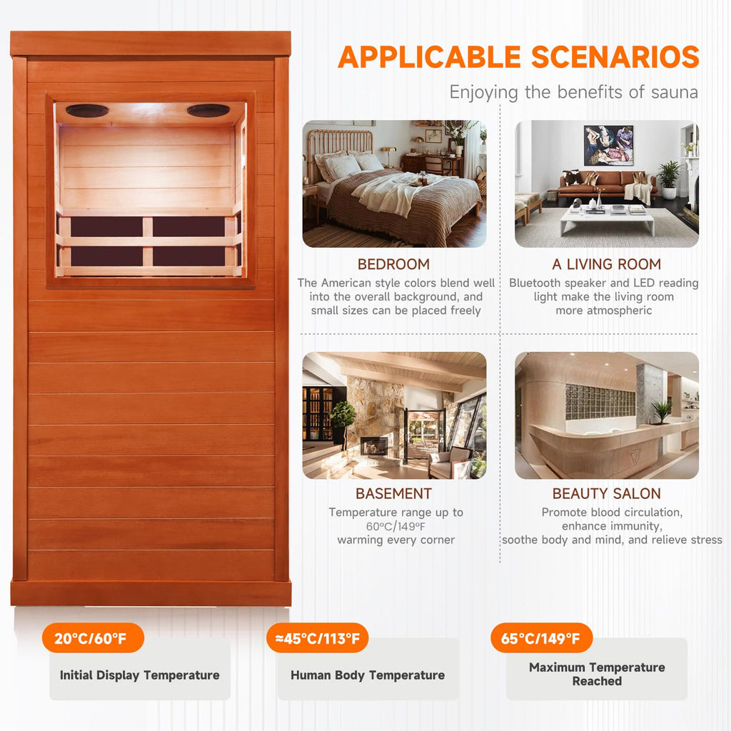 2 Person Infrared Sauna Far Infrared Sauna Room for Home Indoor 2000W Low-EMF Wood Dry Sauna with Full Starry Sky Lights Ceiling in 7 Color Speaker Fast Heating Easy Assembly- 47.3*41.3*74.8 IN