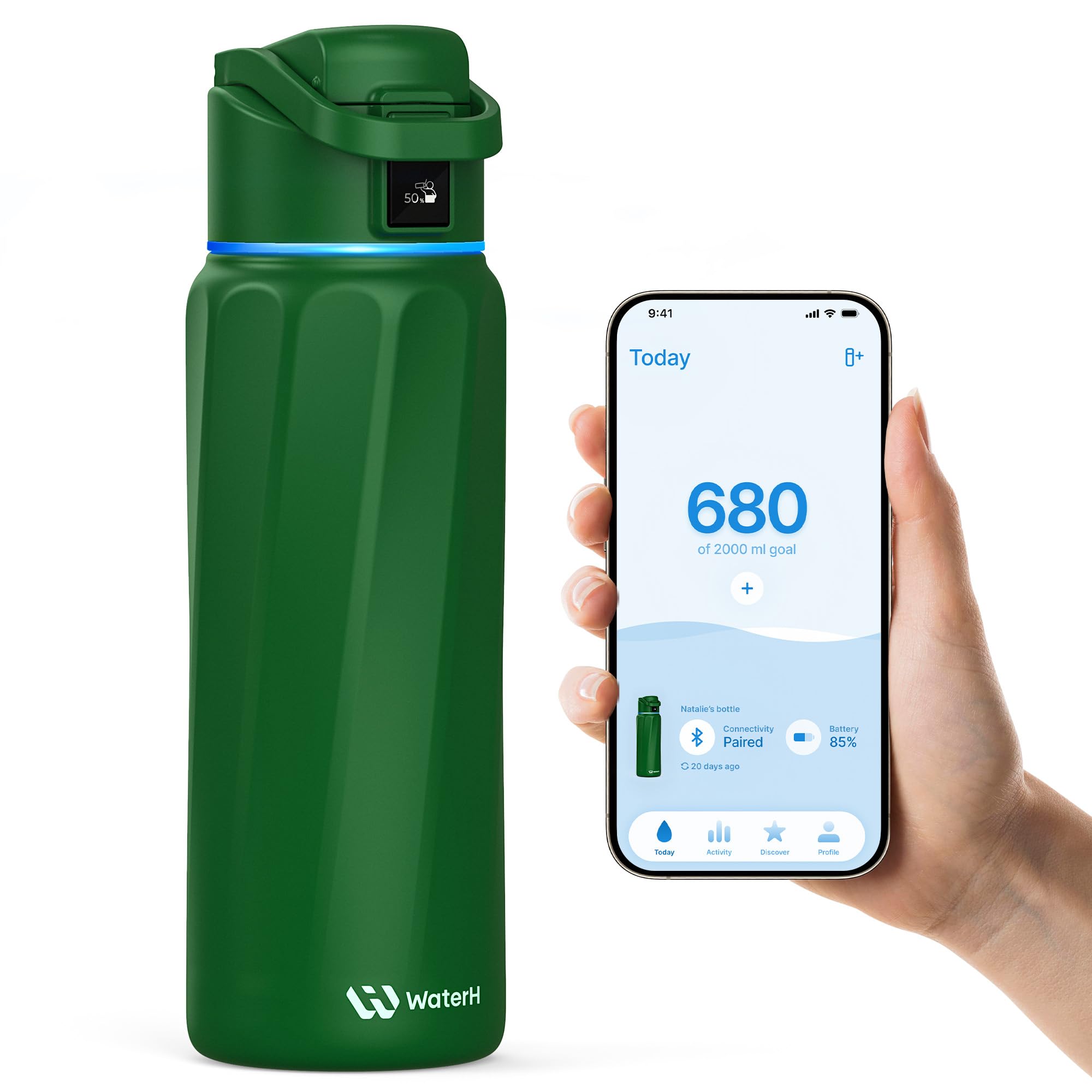 BOOST Smart Water Bottle that Reminds You to Drink, 24oz BPA-Free Stainless Steel Vacuum Insulated, Wide Mouth Water Tracker Bottle with APP for School, Gym, Office, Ideal for Father's Day