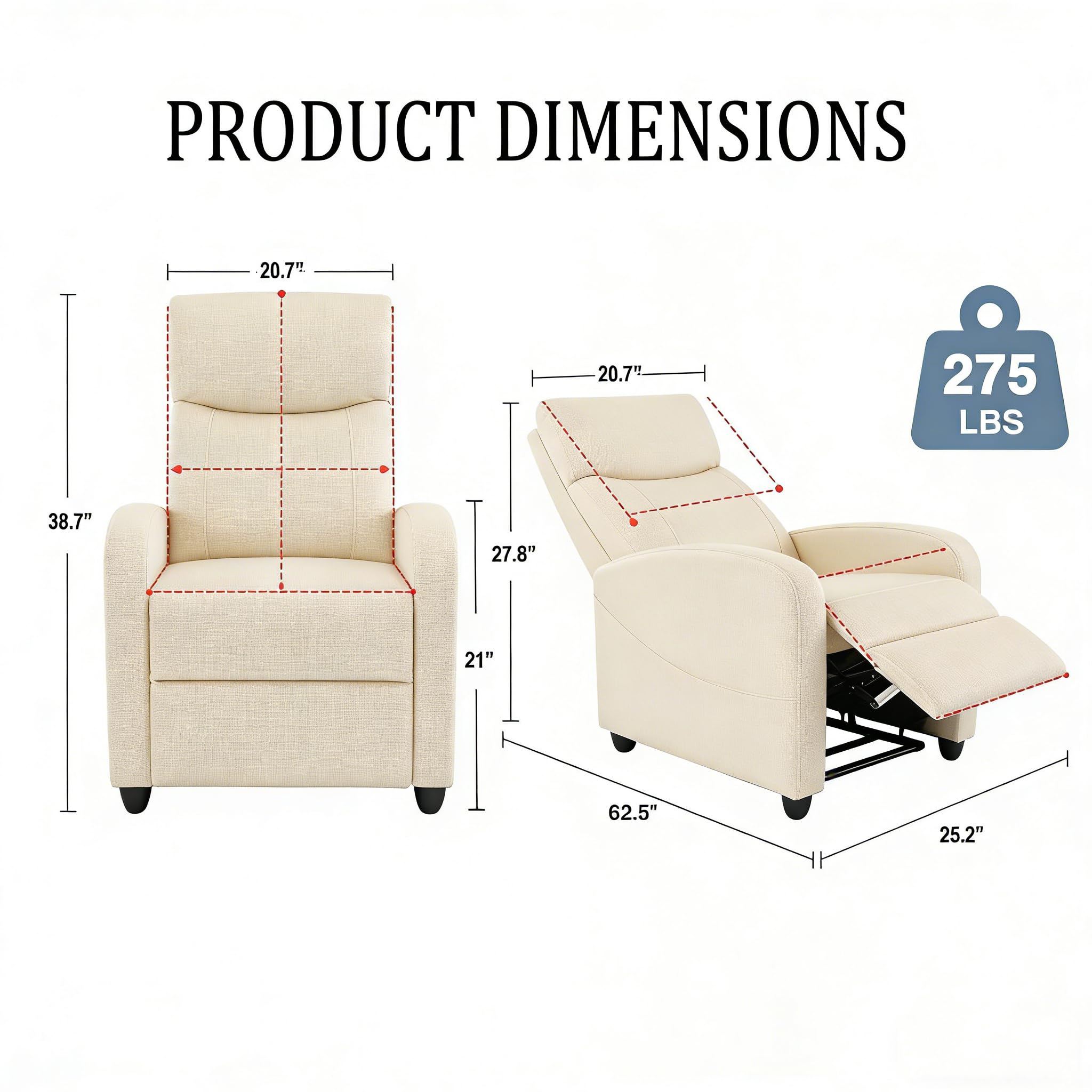 Simple Deluxe Massage Recliner Chair - Adjustable PU Leather Recliner, Luxe Reading Chair & Sofa Chair for Living Room Chairs or Bedroom Chair, Small Recliner for Home Theater, Black