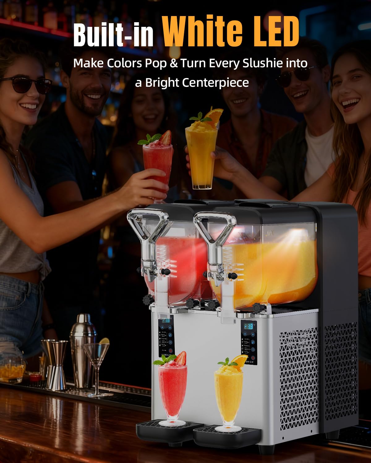 Slushie Machine for Home, 135oz x 2 Tank Slushy Machine for Commercial & Home Use, Margarita Machine with LED Lights 400W Fast Chill & Quiet for Restaurant Bar Cafes Food Truck, No Ice Needed