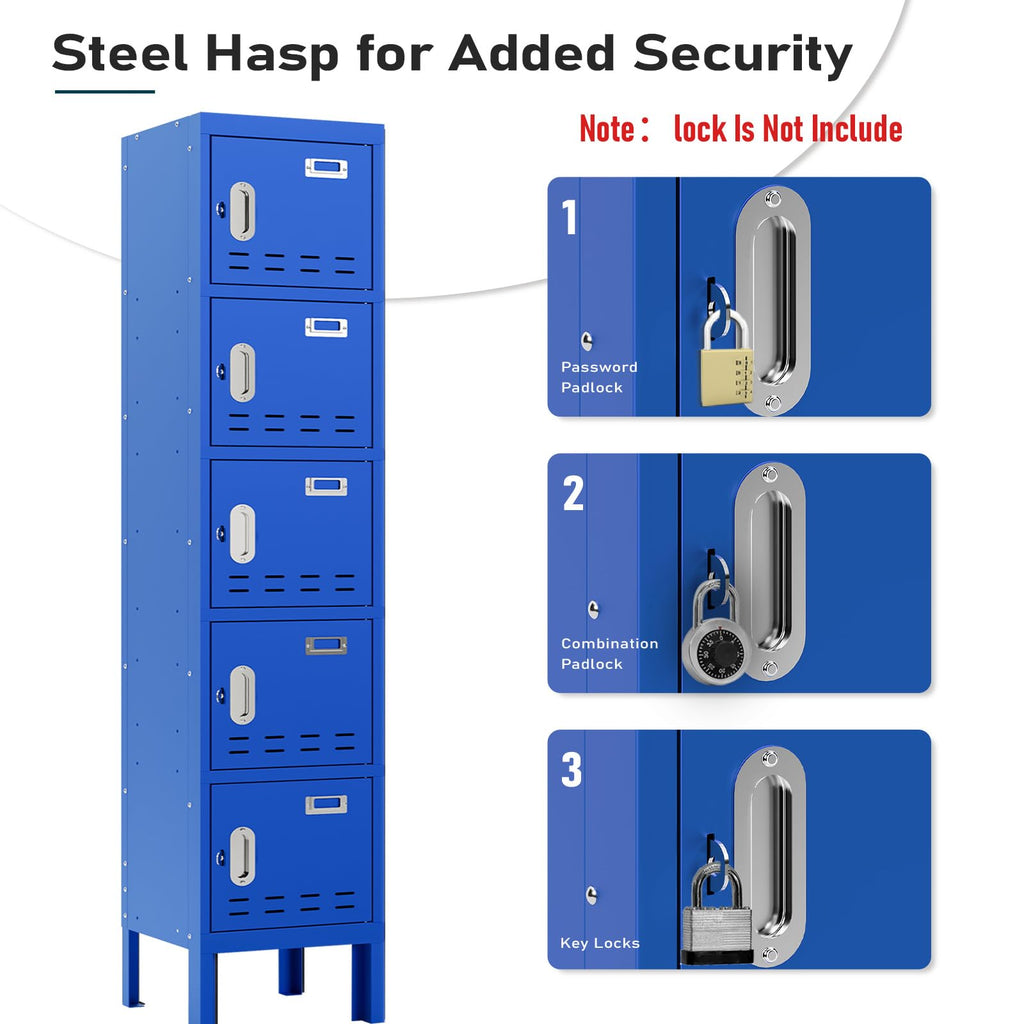 BUTISOW Metal Lockers - 66" Height Steel Lockers for Employees with 5 Door Storage Locker with Card Slot for Employees Gym School Home Office Garage - Assembly Required