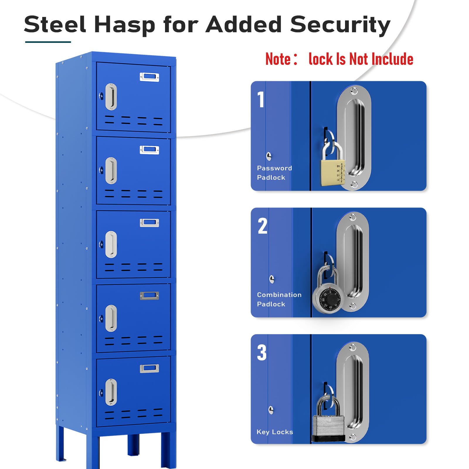 BUTISOW Metal Lockers - 66" Height Steel Lockers for Employees with 5 Door Storage Locker with Card Slot for Employees Gym School Home Office Garage - Assembly Required